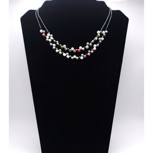 Lia Sophia Two-Strand Freshwater Coin Pearl Crystal Necklace Gray Red 16-19"